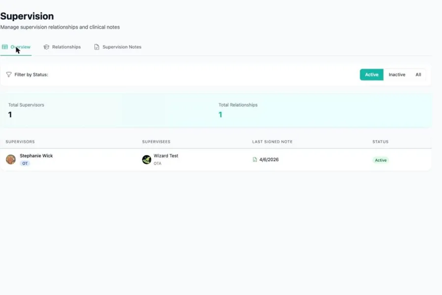 Supervision and co-sign in MyTherapyWizard